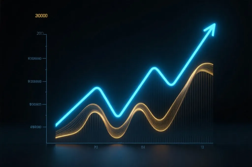 Modern financial growth chart with glowing blue and gold lines representing progression and tiers
